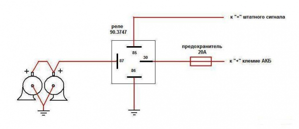 Схема подключения клаксона через реле для ВАЗ 2110