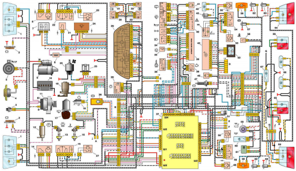 Схема электропроводки 8-клапанного инжекторного и карбюраторного двигателя ВАЗ 2110